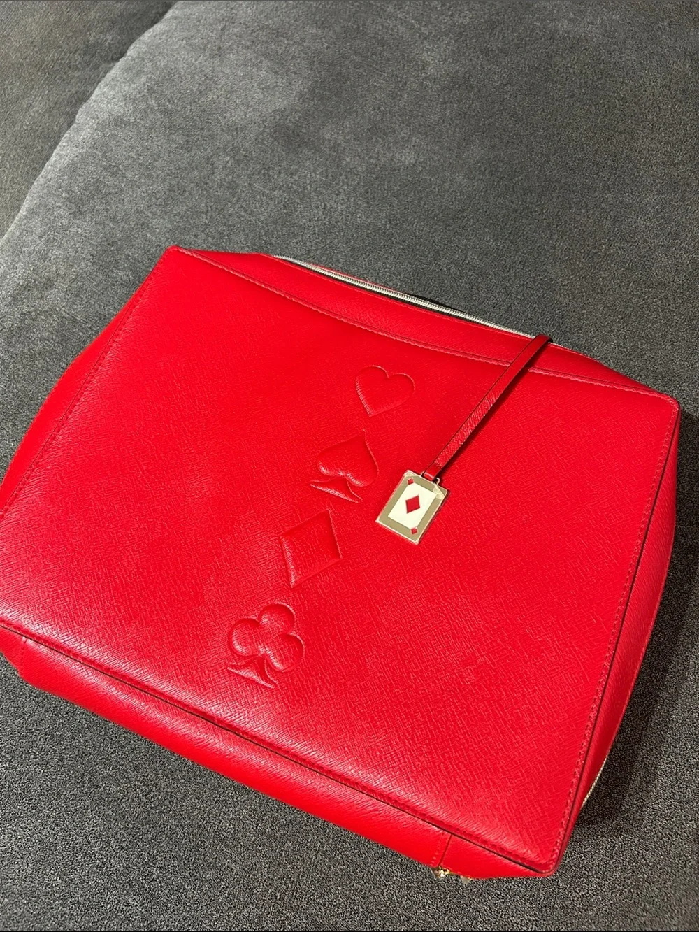 NWT-Estee Lauder Red Embossed Card-Poker Card Inspired Motif Tote/Cosmetics Bag